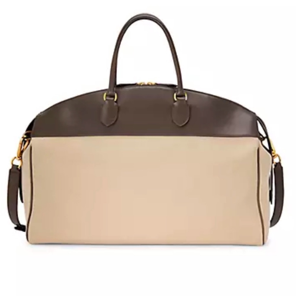 The Row Tan and Brown Duffel Bag with Structured Design